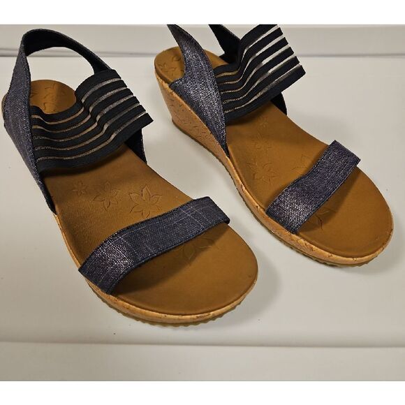 SKECHERS Silvery Denim Wedge Sandals sz 10 - Picture 5 of 8